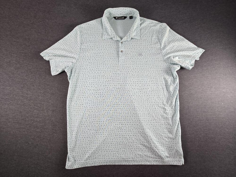 TravisMathew Polo Shirt Mens XL Blue Geometric Golf Pima Cotton Performance